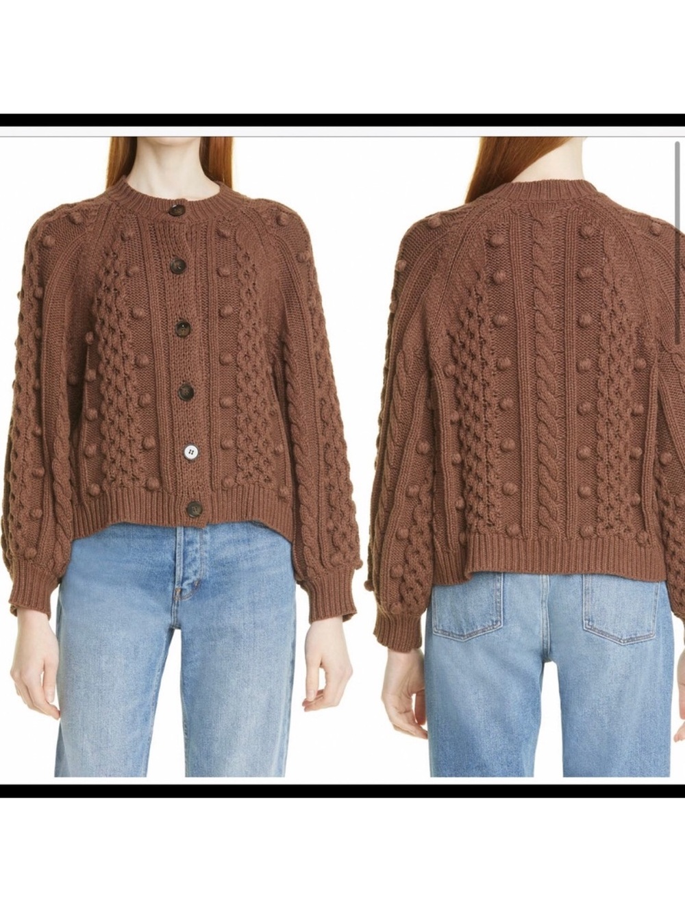 The GREAT Mountainside Cardigan Brown Cable Knit Bobble Sweater Sz 1 S - Picture 3 of 13